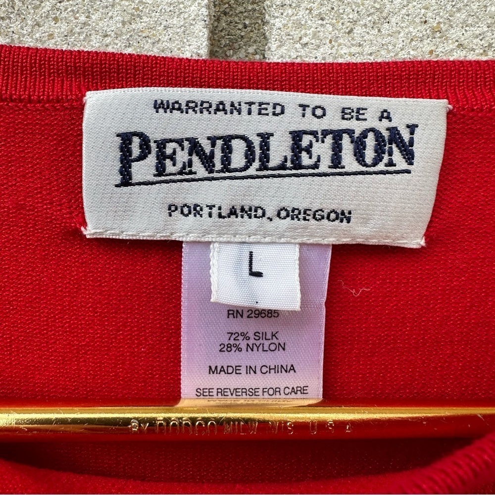 Pendleton Silk Blend Knit Sweater Red Navy Stripe Colorblock Pullover L Heritage - Picture 3 of 8